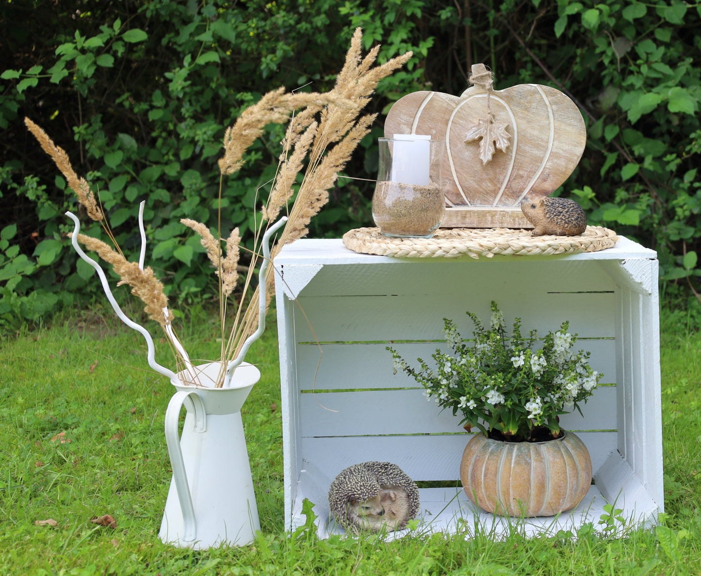 Kürbis Deko Holz Herbst - Ahornblatt Figur Herbstdekoration Halloween stehend {{ Shabby Chic und Landhaus Deko }} {{ www.Stein-Alt.de }}