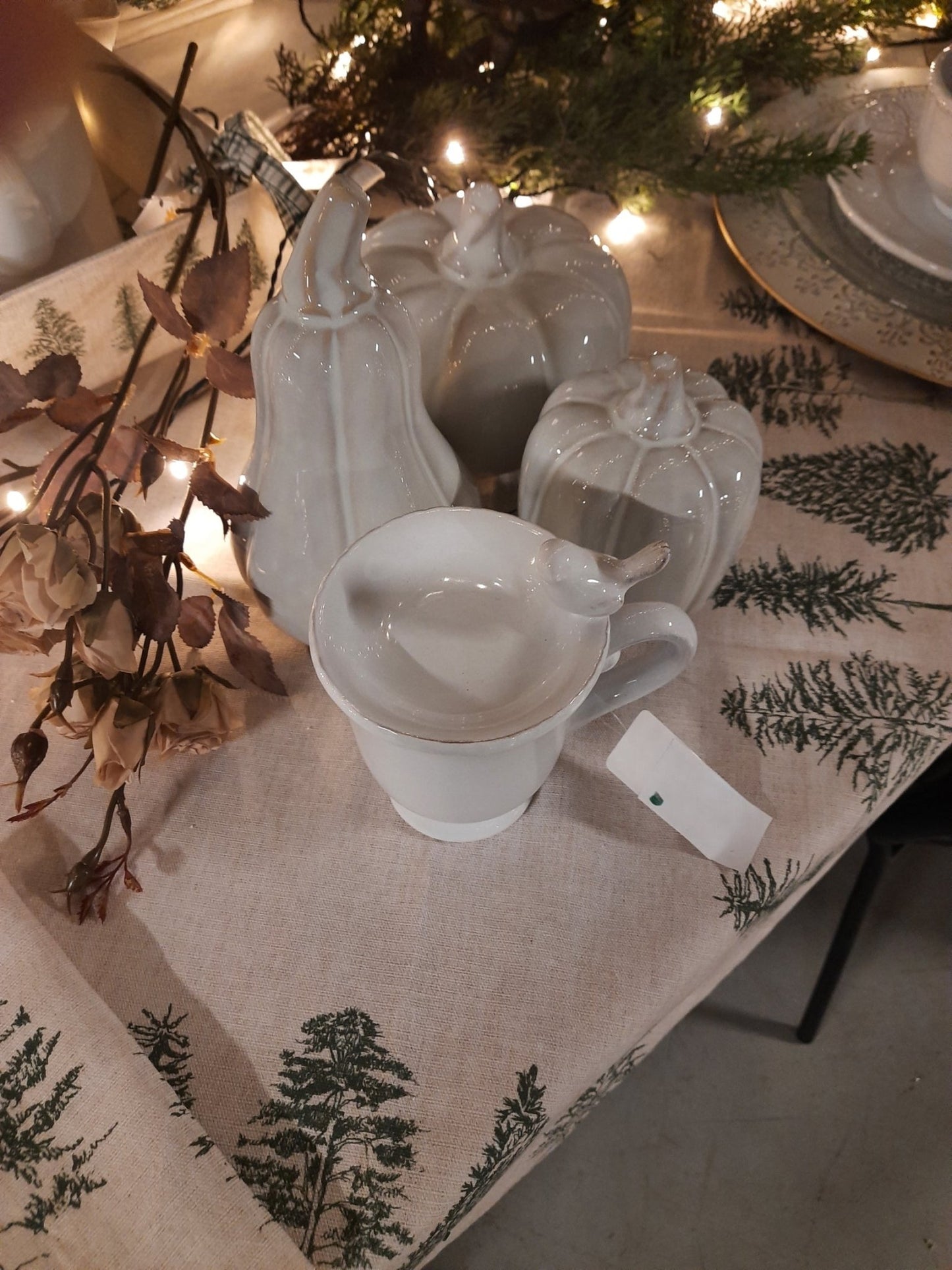 Teetasse mit Deckel und Ablage Weiß 300ml - Keramik Becher mit Vogelmotiv {{ Shabby Chic und Landhaus Deko }} {{ www.Stein-Alt.de }}