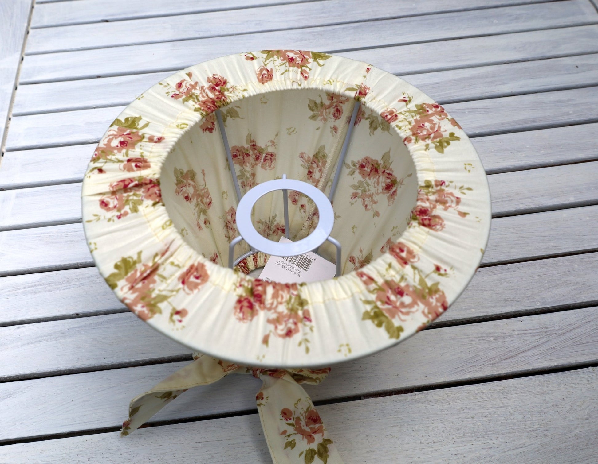 Lampenschirm E27 Baumwolle Rosen Creme - Landhausstil Romantisch 22,5cm {{ Shabby Chic und Landhaus Deko }} {{ www.Stein-Alt.de }}