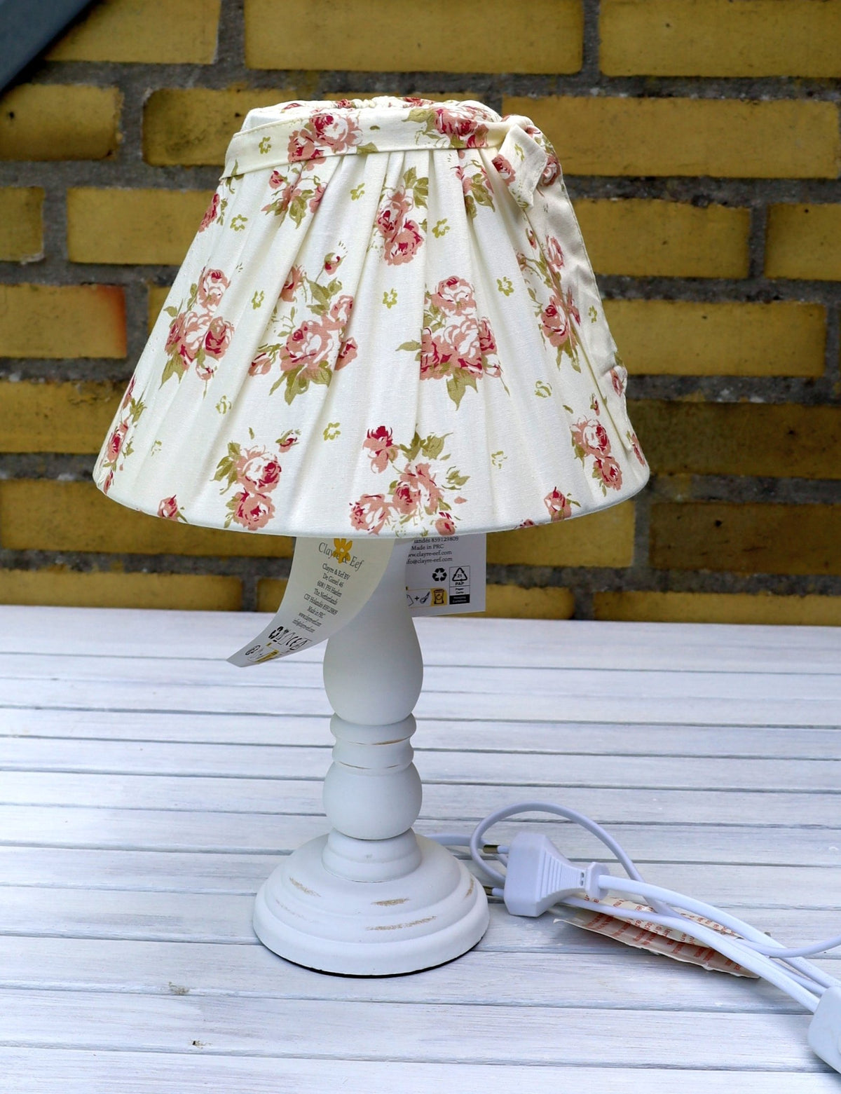 Lampenschirm Baumwolle Rosen Creme E27 Landhausstil