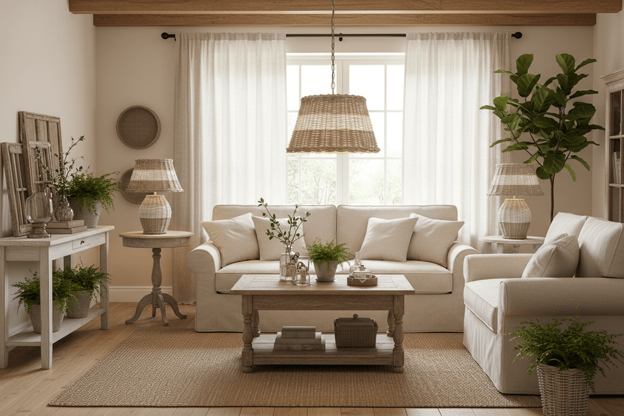 Lampenschirm Rattan Braun Weiß - Landhausstil & Maritim - Verschiedene Größen {{ Shabby Chic und Landhaus Deko }} {{ www.Stein-Alt.de }}