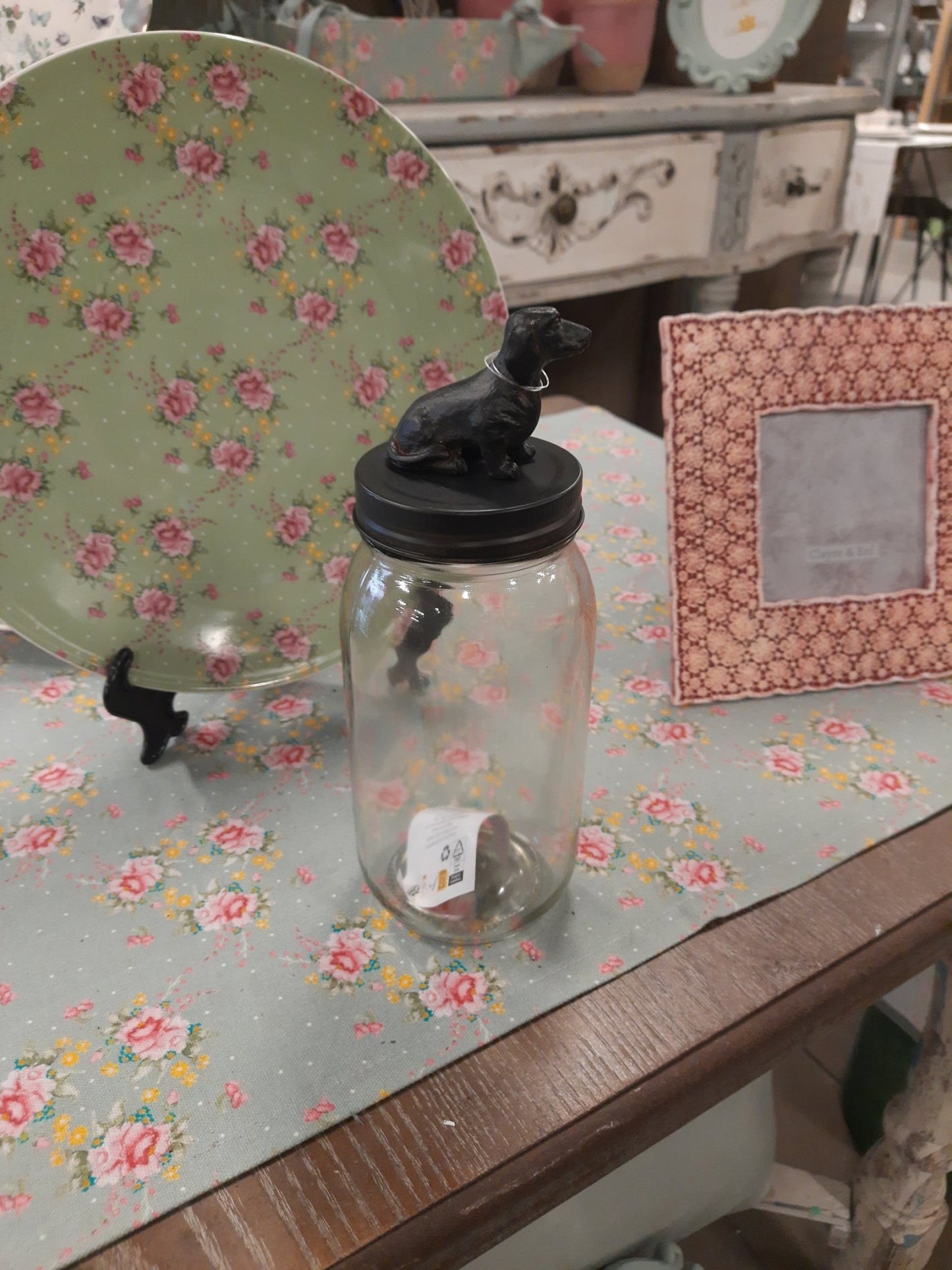 Leckerlidose Dackel - Vorratsglas aus Glas 8x22 cm {{ Shabby Chic und Landhaus Deko }} {{ www.Stein-Alt.de }}