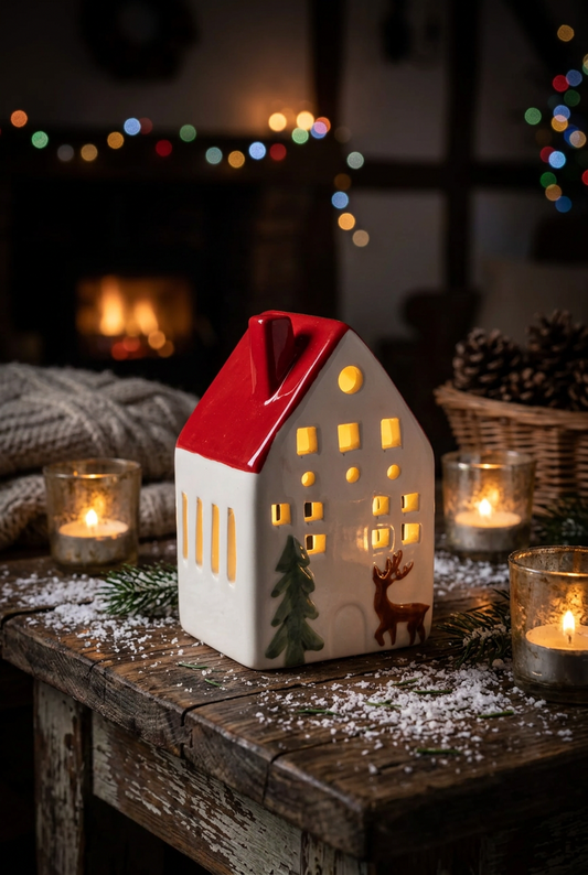 LED Lichterhaus LED Lichterhaus Landhausstil Keramik Weiß Rot Grün in 2 Größen Shabby-Chic und Landhaus-Deko bei www.Stein-Alt.de