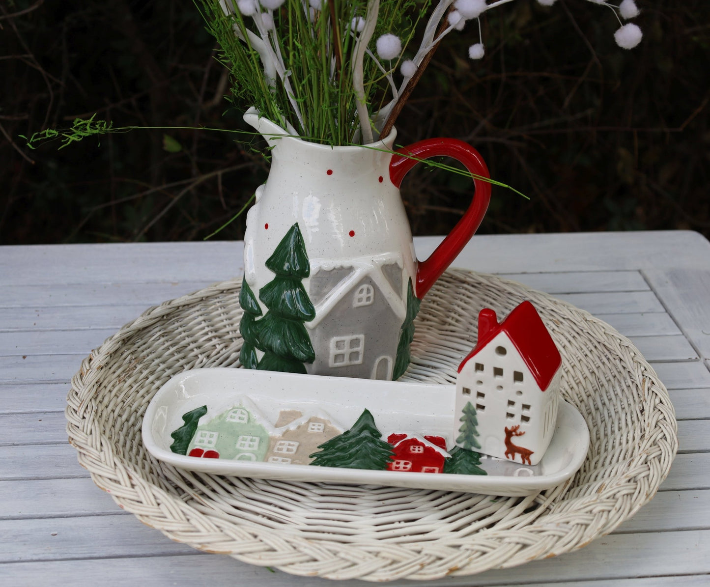 LED Lichterhaus Keramik Weiß | Winterliches Häuschen {{ Shabby Chic und Landhaus Deko }} {{ www.Stein-Alt.de }}