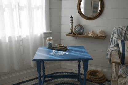 Beistelltisch Maritime Beistelltische Blau – 3er Set aus Eiche massiv, Shabby Chic Upcycling Shabby Chic und Landhaus Deko bei www.Stein-Alt.de
