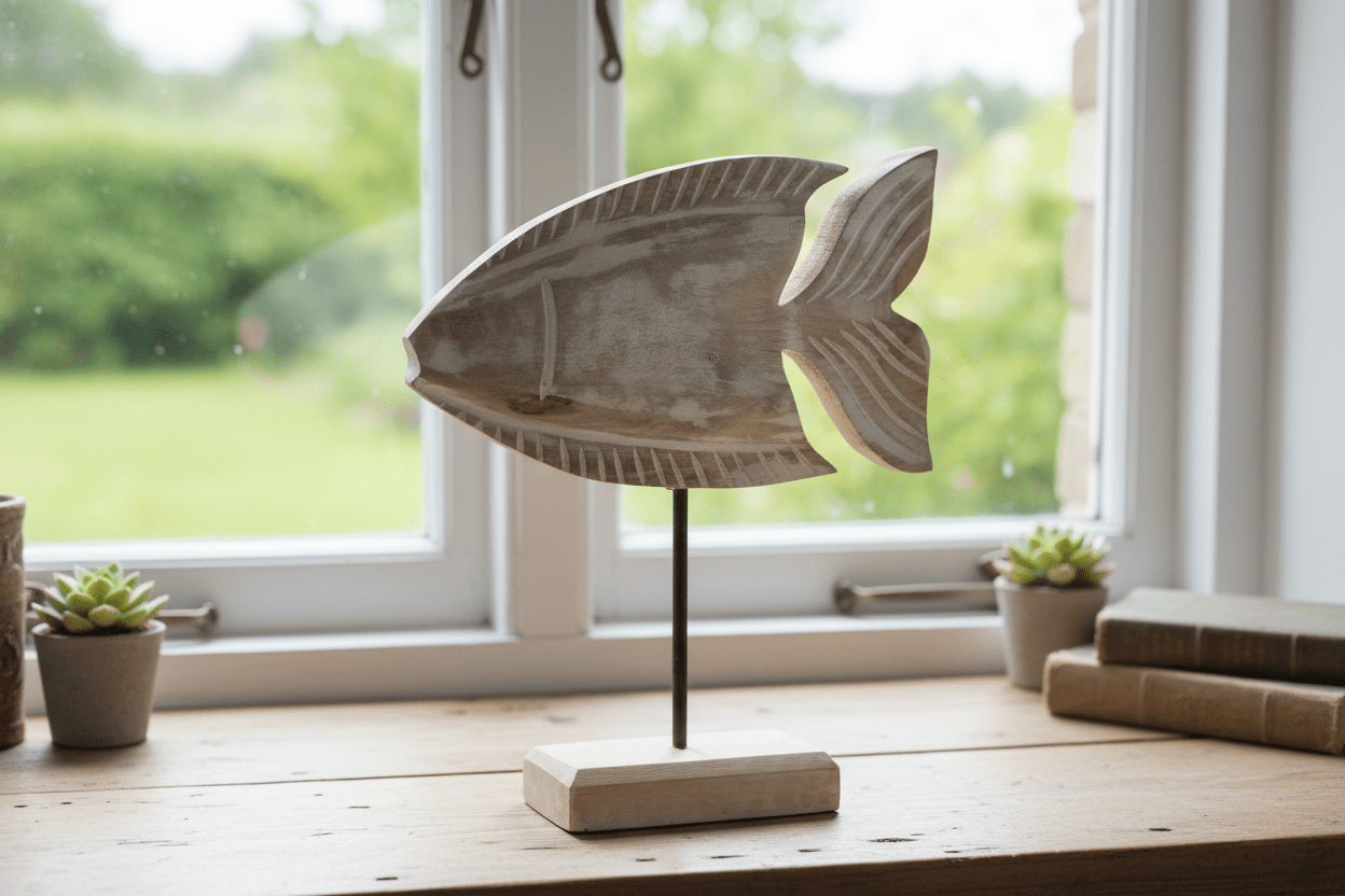 Maritime Fisch-Figur aus Holz in Braun- Weiß - Landhausstil Deko {{ Shabby Chic und Landhaus Deko }} {{ www.Stein-Alt.de }}