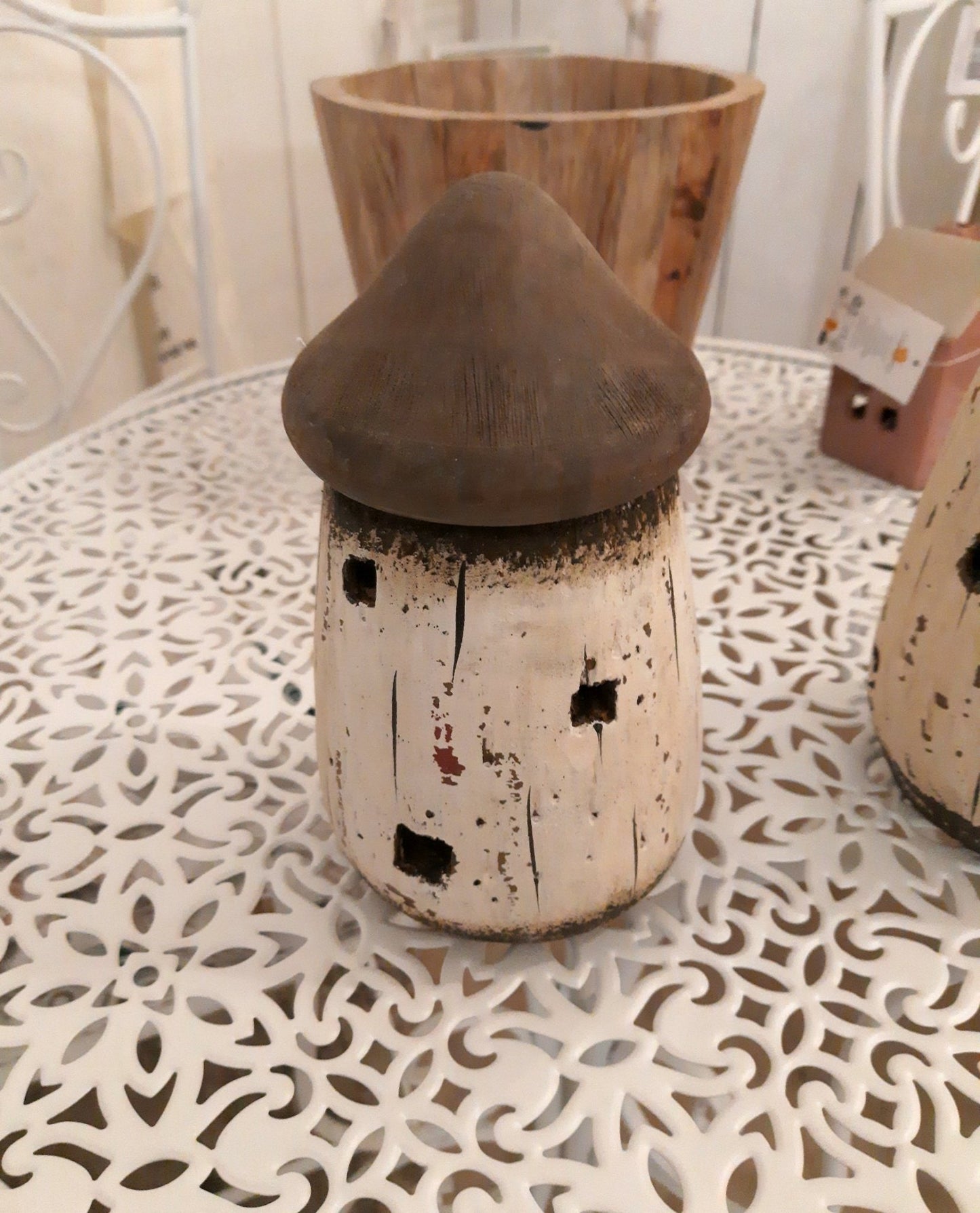 Maritimes Deko-Häuschen Holz Weiß-Braun 17cm - Shabby Chic Landhaus Clayre & Eef {{ Shabby Chic und Landhaus Deko }} {{ www.Stein-Alt.de }}