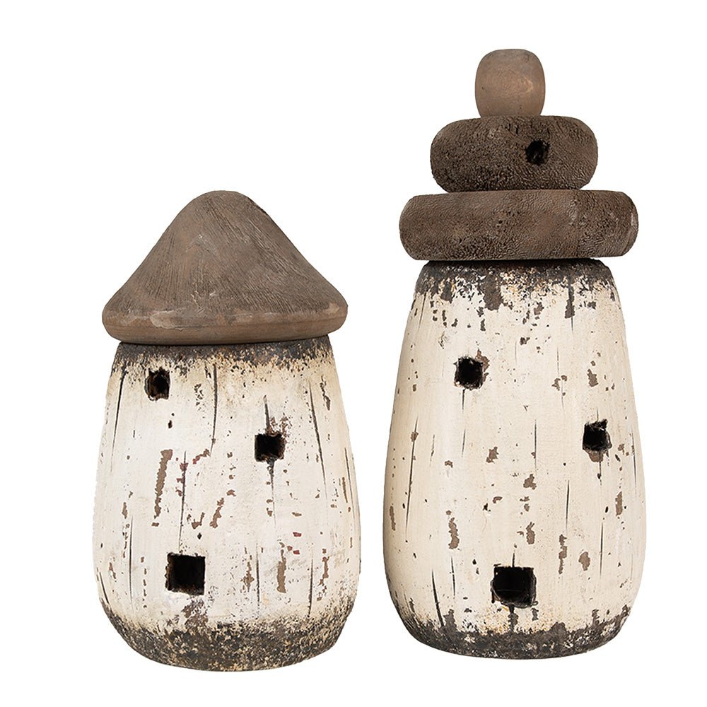 Maritimes Deko-Häuschen Holz Weiß-Braun 17cm - Shabby Chic Landhaus Clayre & Eef {{ Shabby Chic und Landhaus Deko }} {{ www.Stein-Alt.de }}