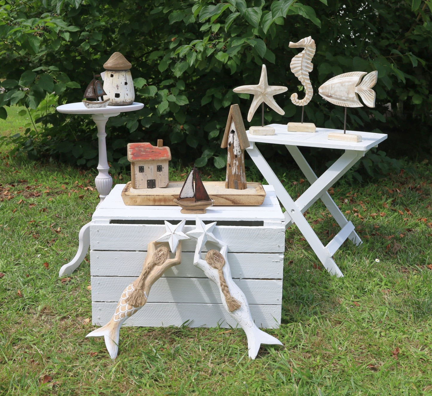 Maritimes Deko-Häuschen Holz Weiß-Braun 17cm - Shabby Chic Landhaus Clayre & Eef {{ Shabby Chic und Landhaus Deko }} {{ www.Stein-Alt.de }}