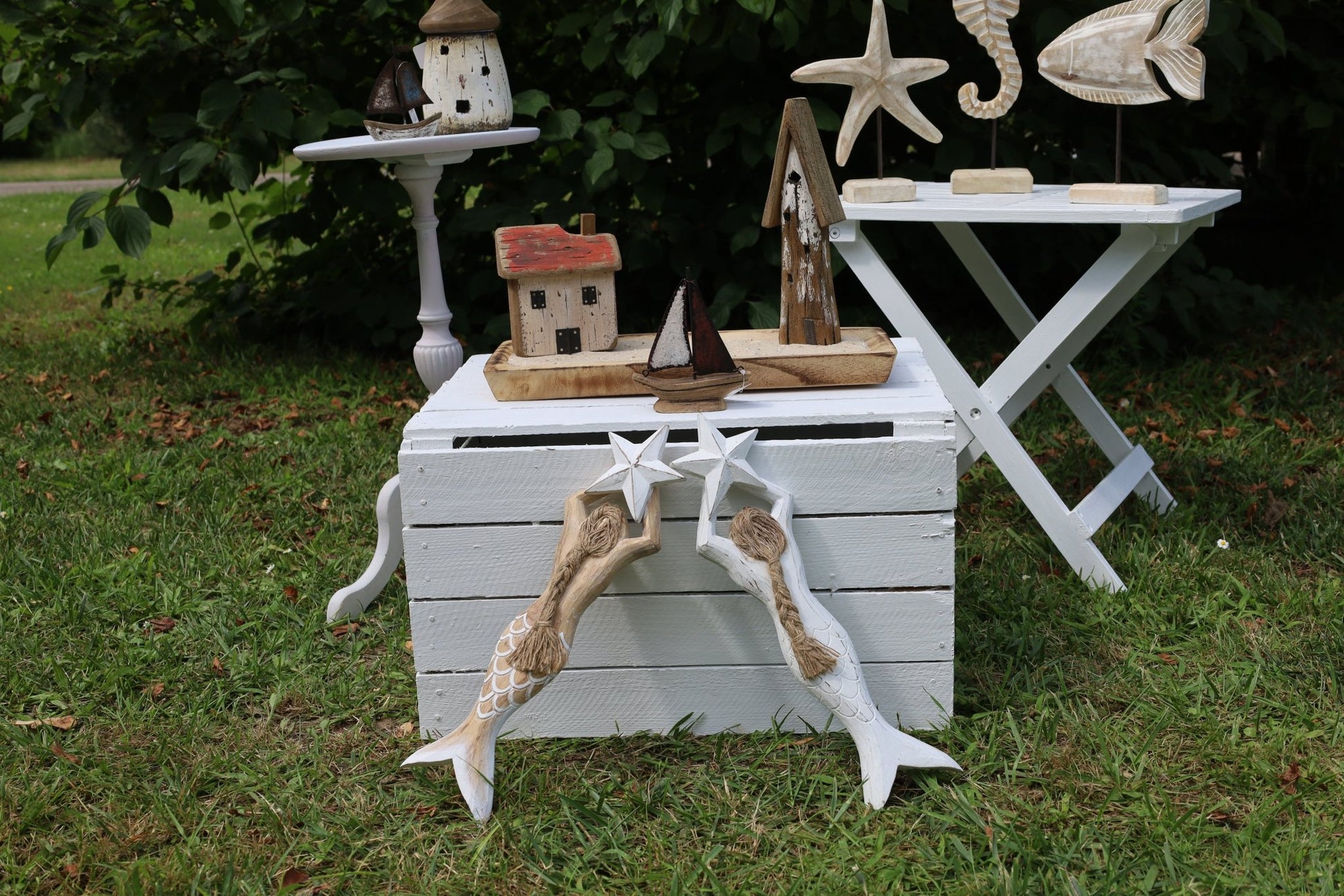 Maritimes Deko-Häuschen Holz Weiß-Rot 14 cm - Shabby Chic Strandhaus {{ Shabby Chic und Landhaus Deko }} {{ www.Stein-Alt.de }}