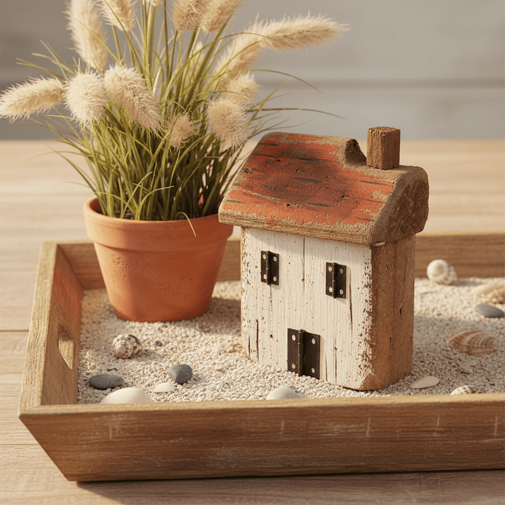 Maritimes Deko-Häuschen Holz Weiß-Rot 14 cm - Shabby Chic Strandhaus {{ Shabby Chic und Landhaus Deko }} {{ www.Stein-Alt.de }}