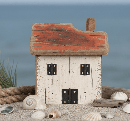 Maritimes Deko-Häuschen Holz Weiß-Rot 14 cm - Shabby Chic Strandhaus {{ Shabby Chic und Landhaus Deko }} {{ www.Stein-Alt.de }}