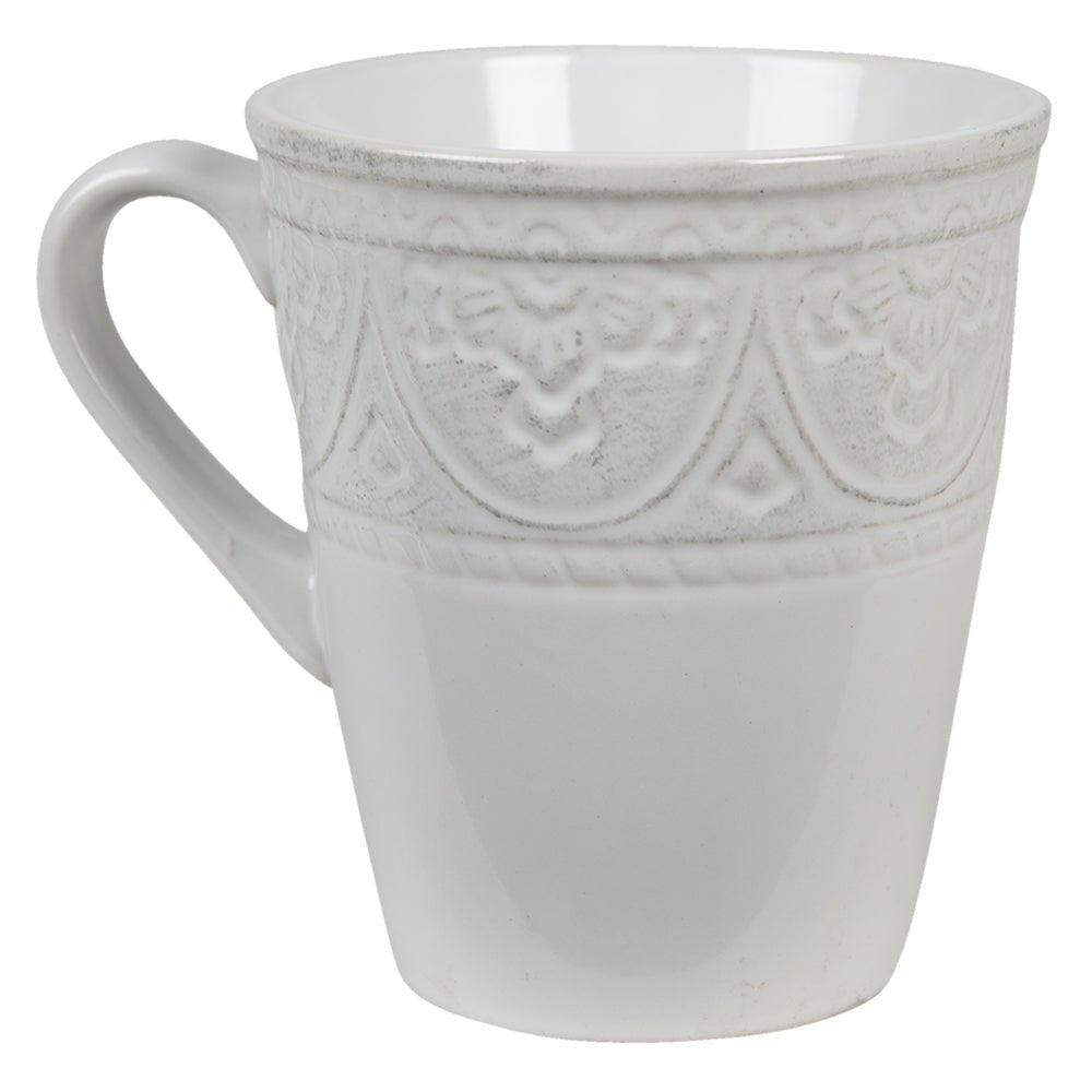 Maxi Becher Landhausstil Weiß 450ml - Keramik Tasse Shabby Chic {{ Shabby Chic und Landhaus Deko }} {{ www.Stein-Alt.de }}