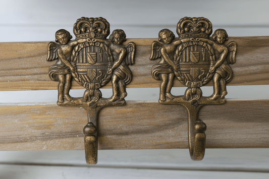 Messing Wandhaken Putten Barock-Stil 2er Set - Vintage Garderobenhaken {{ Shabby Chic und Landhaus Deko }} {{ www.Stein-Alt.de }}