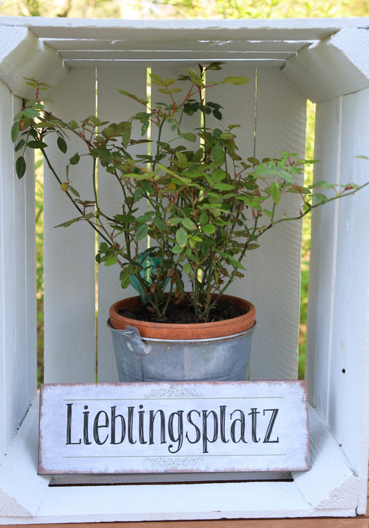 Metall-Schild „Lieblingsplatz“ | Vintage Wand- & Gartendeko 30×10 cm {{ Shabby Chic und Landhaus Deko }} {{ www.Stein-Alt.de }}