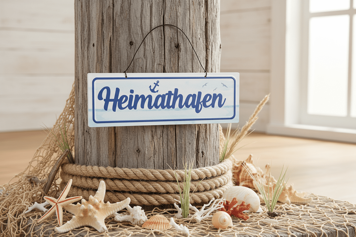 Metallschild Heimathafen mit Anker - Maritime Vintage Deko {{ Shabby Chic und Landhaus Deko }} {{ www.Stein-Alt.de }}