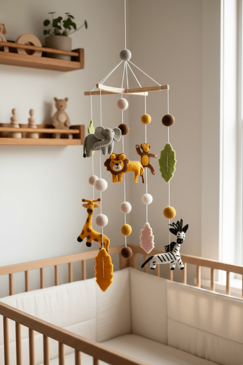 Mobile Afrikanische Tiere aus Filz – Handgemacht, FairMade & RWS-zertifiziert {{ Shabby Chic und Landhaus Deko }} {{ www.Stein-Alt.de }}