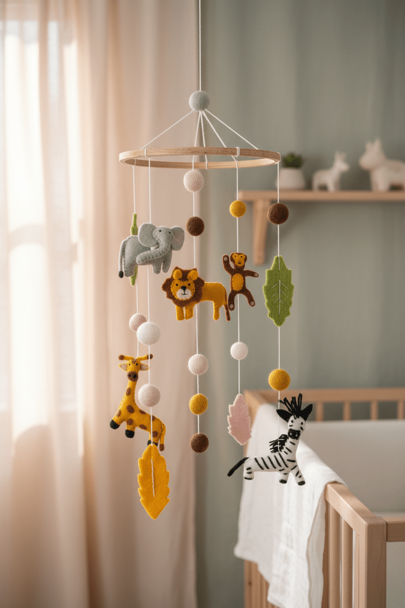 Mobile Afrikanische Tiere aus Filz – Handgemacht, FairMade & RWS-zertifiziert {{ Shabby Chic und Landhaus Deko }} {{ www.Stein-Alt.de }}