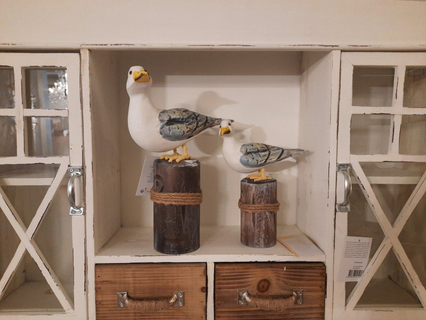 Möwen aus Holz 2er Set - Maritime Deko Figuren Blau-Weiß auf Polder {{ Shabby Chic und Landhaus Deko }} {{ www.Stein-Alt.de }}