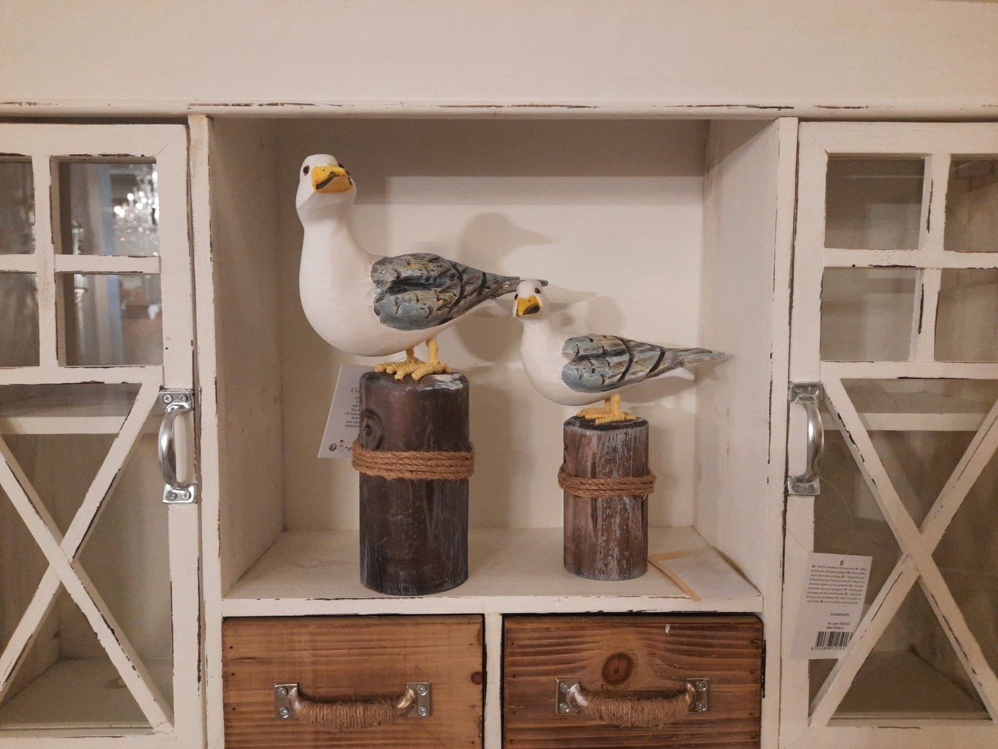 Möwen aus Holz 2er Set - Maritime Deko Figuren Blau-Weiß auf Polder {{ Shabby Chic und Landhaus Deko }} {{ www.Stein-Alt.de }}