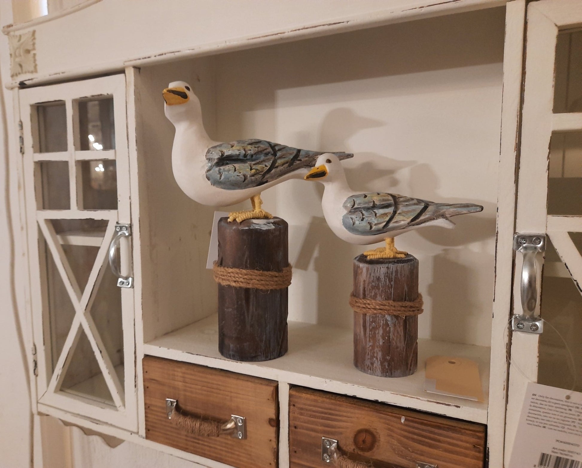 Möwen aus Holz 2er Set - Maritime Deko Figuren Blau-Weiß auf Polder {{ Shabby Chic und Landhaus Deko }} {{ www.Stein-Alt.de }}