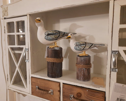 Figur Möwen aus Holz 2er Set - Maritime Deko Figuren Blau-Weiß auf Polder Shabby Chic und Landhaus Deko bei www.Stein-Alt.de