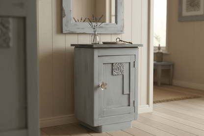 Nachttisch / Schränkchen Nachttisch Shabby Chic Grau – Beistelltisch oder Flurschrank aus Massivholz Shabby Chic und Landhaus Deko bei www.Stein-Alt.de