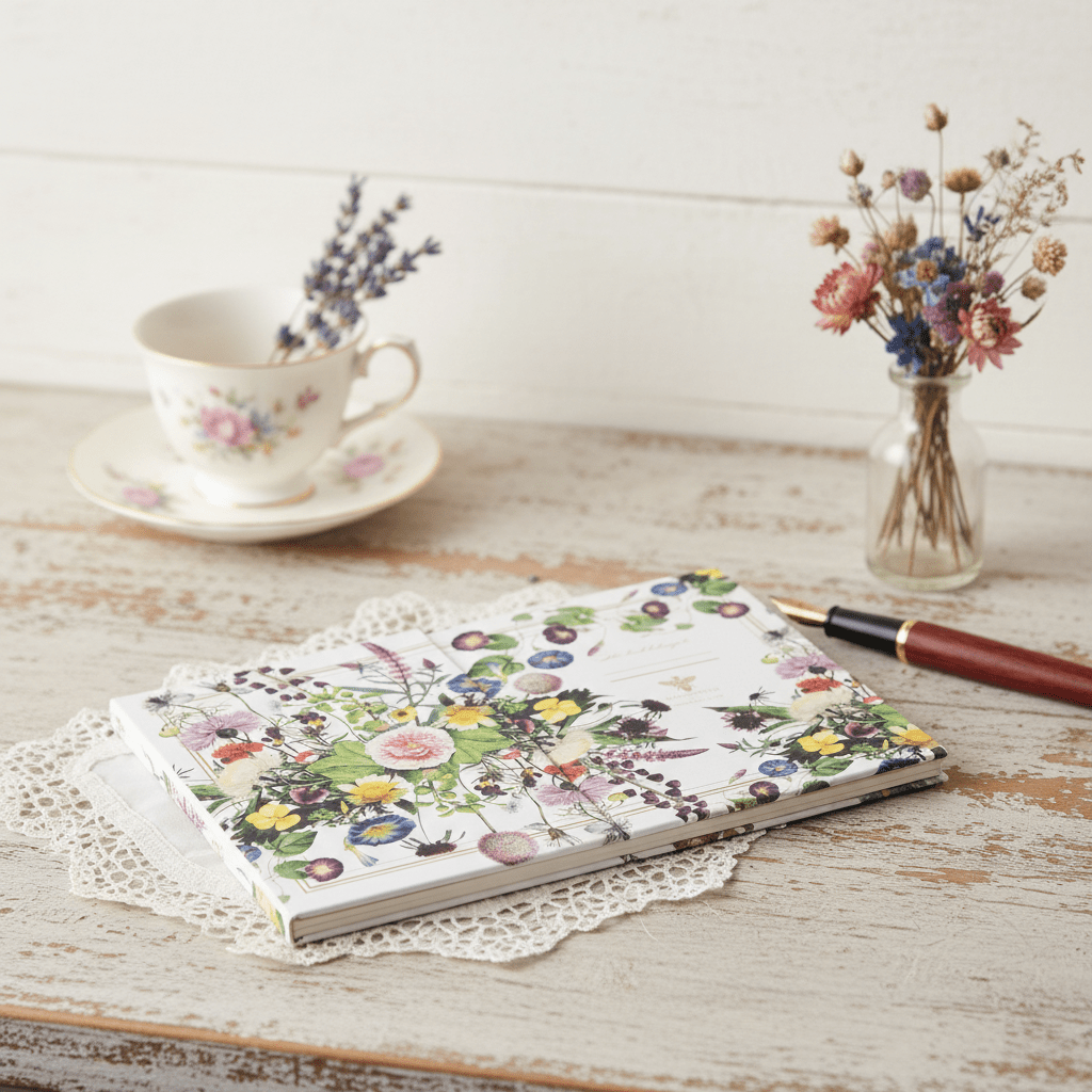 Notizbuch DIN A5 – Flower Garden Kollektion mit Blumen- oder Vogelmotiven {{ Shabby Chic und Landhaus Deko }} {{ www.Stein-Alt.de }}