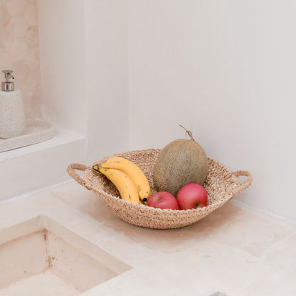 Obstkorb / Bastkorb Obstkorb aus Bast Ø 28 cm – Handgeflochtenes Körbchen mit Griffen Shabby Chic und Landhaus Deko bei www.Stein-Alt.de