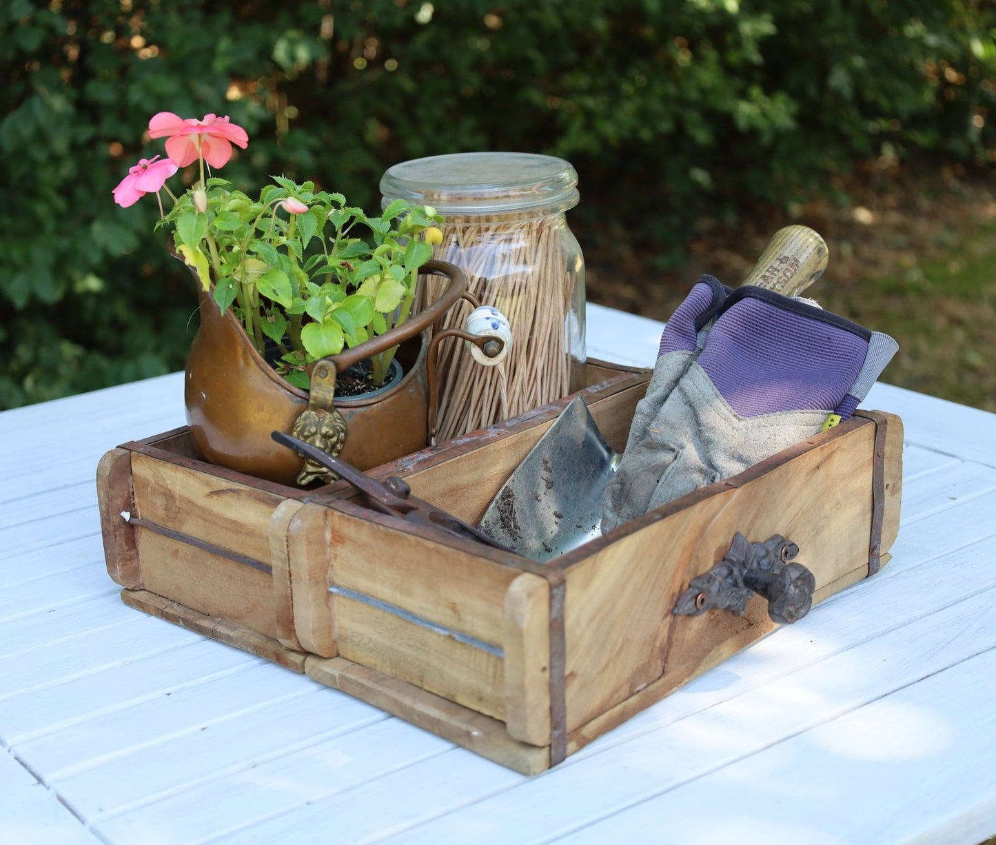 Organizer für Garten und Balkon aus alten Ziegelformen mit Griffen {{ Shabby Chic und Landhaus Deko }} {{ www.Stein-Alt.de }}