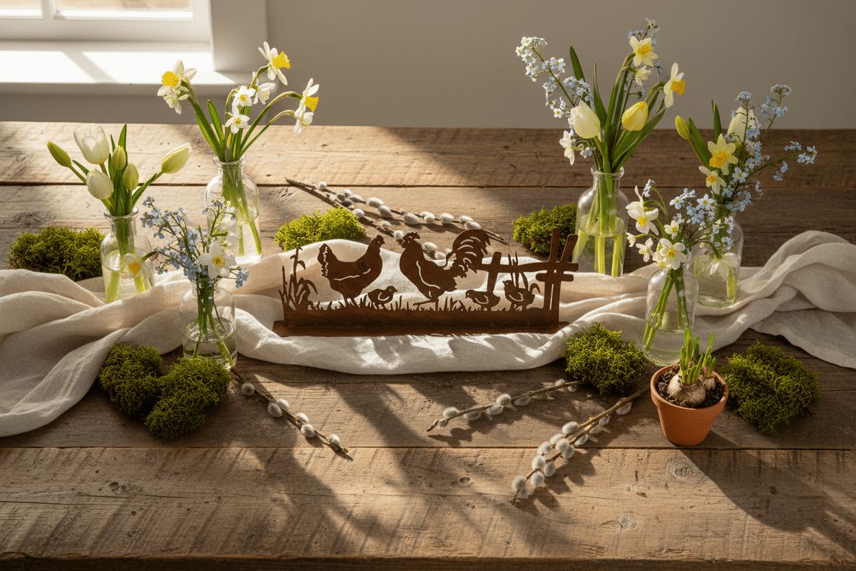 Oster Dekoration Huhn mit Küken Metall Rostoptik – Shabby Chic Frühlingsdeko {{ Shabby Chic und Landhaus Deko }} {{ www.Stein-Alt.de }}