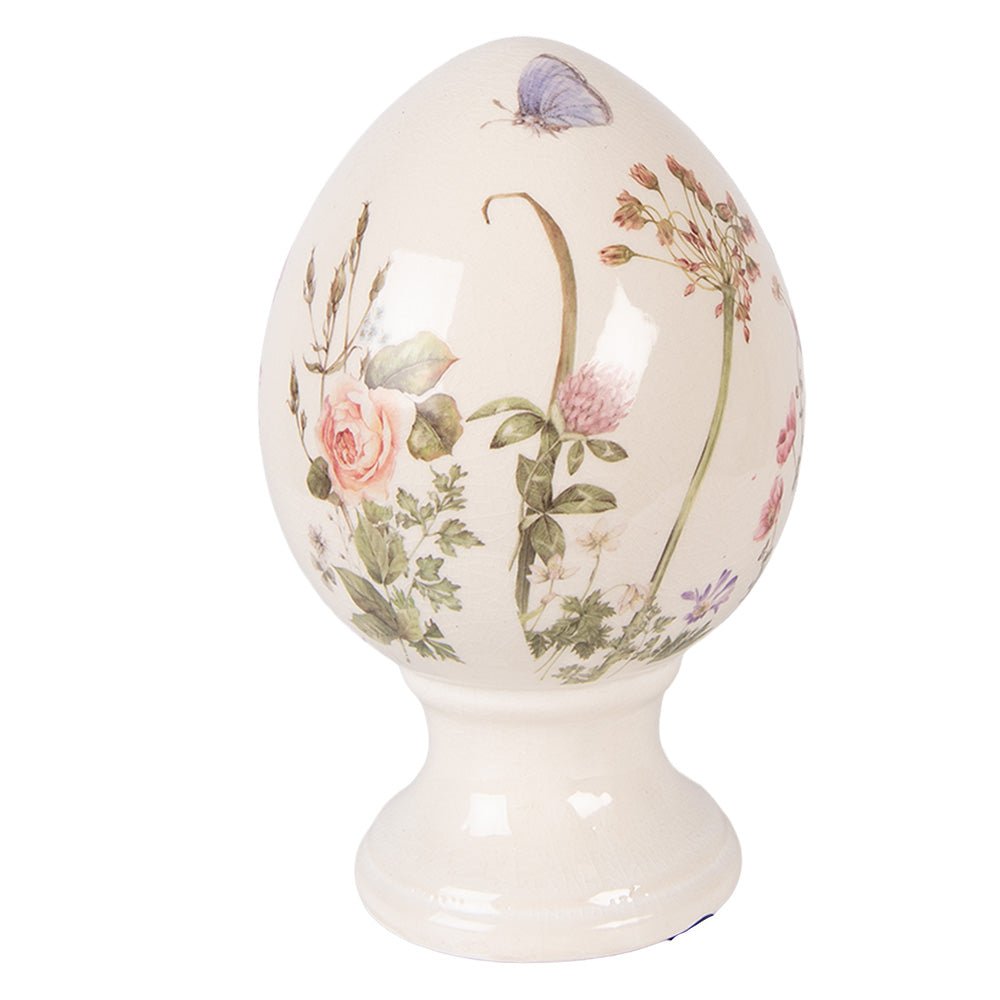 Oster-Ei auf Fuß aus Keramik Blumenwiese – Frühlingsdeko Landhausstil {{ Shabby Chic und Landhaus Deko }} {{ www.Stein-Alt.de }}