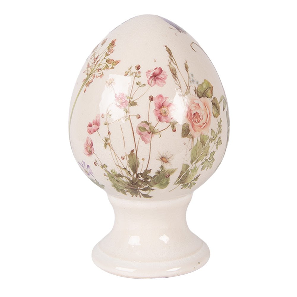 Oster-Ei auf Fuß aus Keramik Blumenwiese – Frühlingsdeko Landhausstil Riesig {{ Shabby Chic und Landhaus Deko }} {{ www.Stein-Alt.de }}