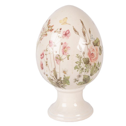 Dekoration Oster-Ei auf Fuß aus Keramik Blumenwiese – Frühlingsdeko Landhausstil Mittel Shabby Chic und Landhaus Deko bei www.Stein-Alt.de