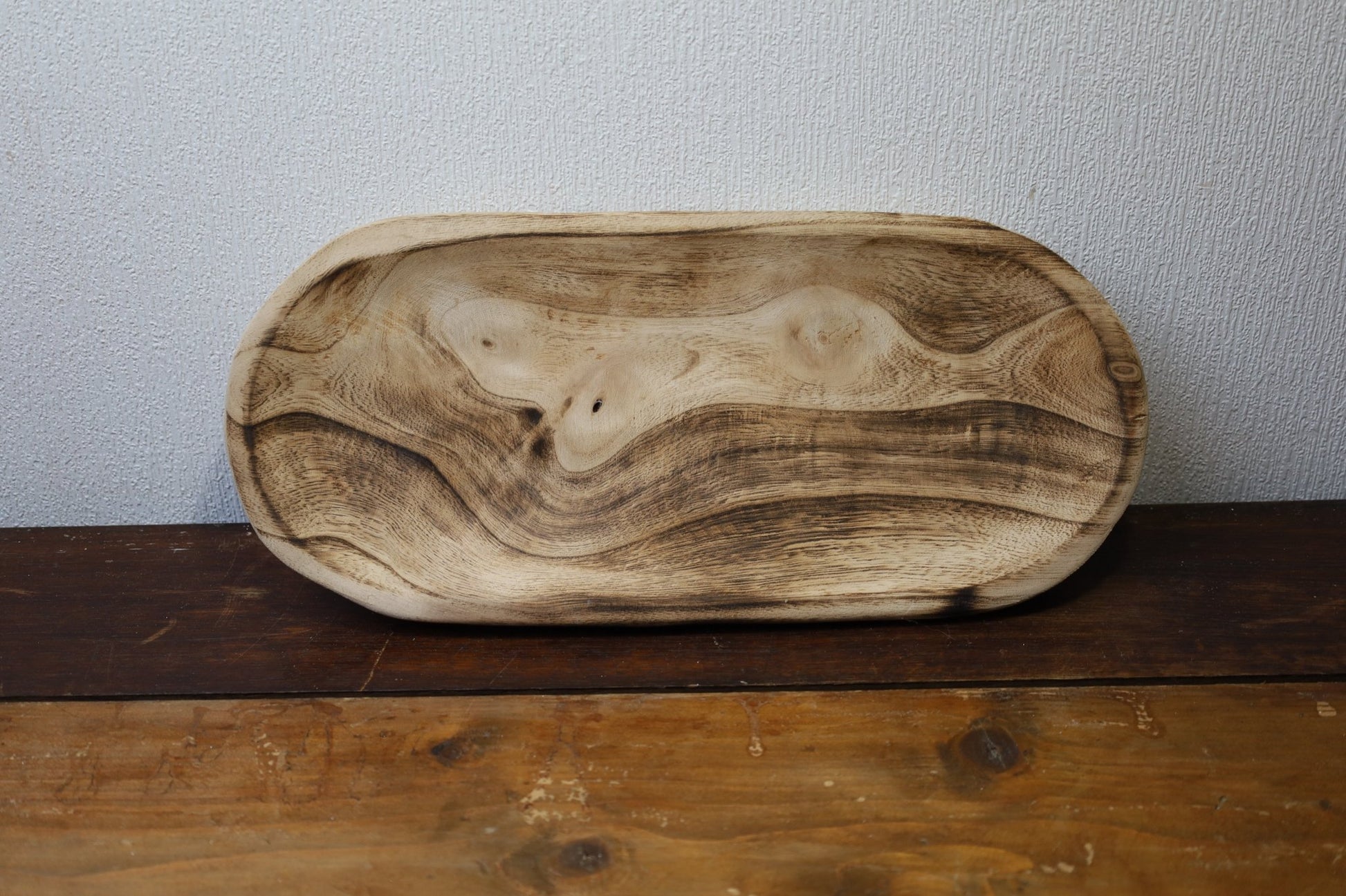 Ovale Holzschale Rustikal - Dekoratives Serviertablett im Landhausstil 40cm {{ Shabby Chic und Landhaus Deko }} {{ www.Stein-Alt.de }}