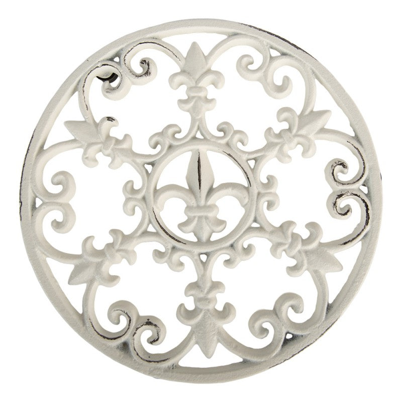 Topfuntersetzer Gusseisen Weiß - Französische Lilie Landhausstil Pfannenuntersetzer