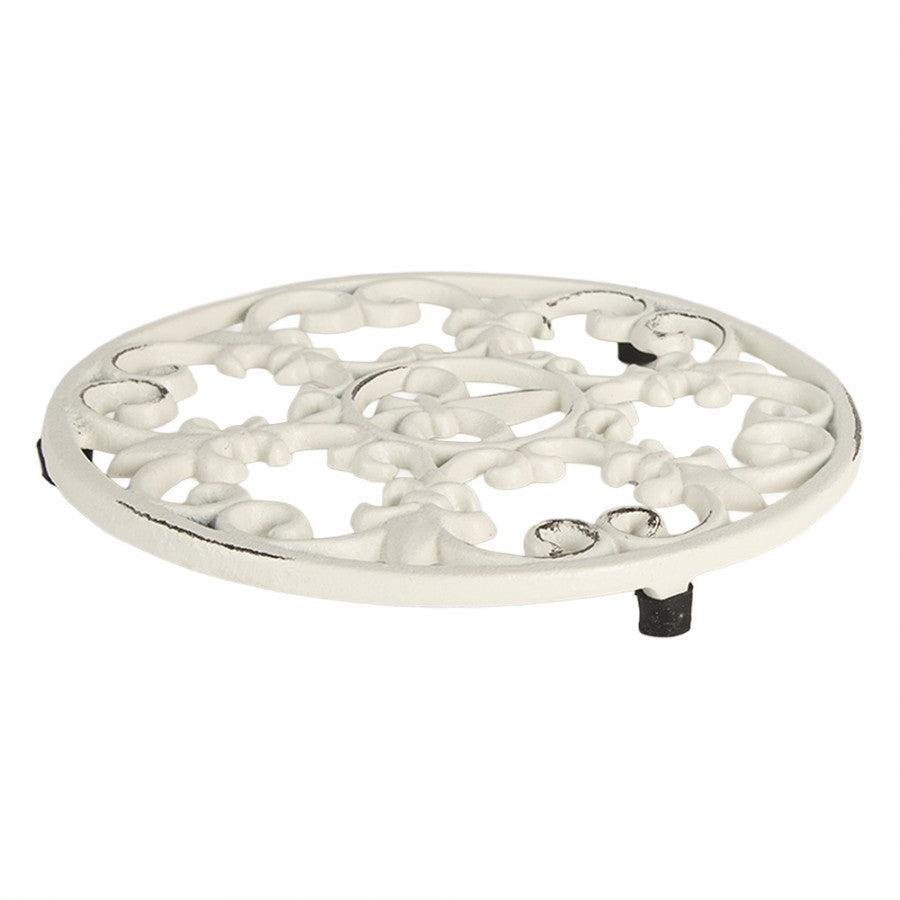 Topfuntersetzer Gusseisen Weiß - Französische Lilie Landhausstil Pfannenuntersetzer