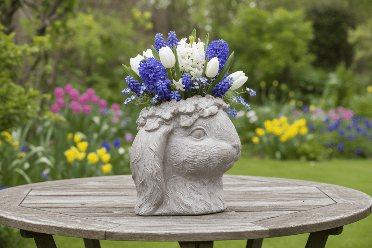 Pflanztopf Hase Grau-Braun Steinguss | Blumentopf Ostern