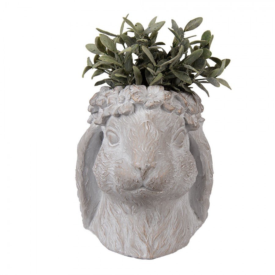 Pflanztopf Hase Grau-Braun Steinguss - Blumentopf Ostern Frühling Landhausstil {{ Shabby Chic und Landhaus Deko }} {{ www.Stein-Alt.de }}