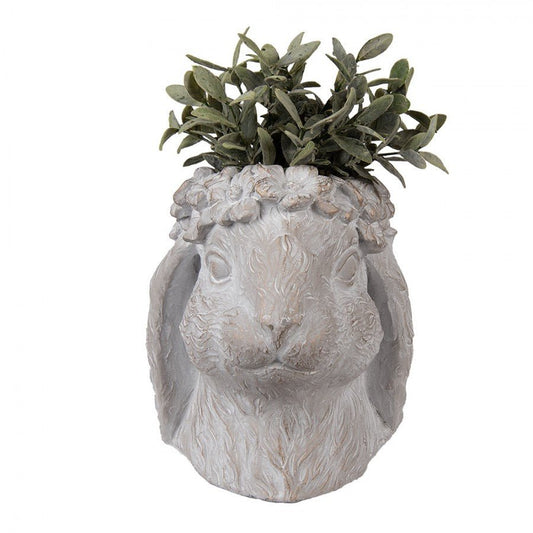 Pflanztopf Hase Grau-Braun Steinguss - Blumentopf Ostern Frühling Landhausstil {{ Shabby Chic und Landhaus Deko }} {{ www.Stein-Alt.de }}