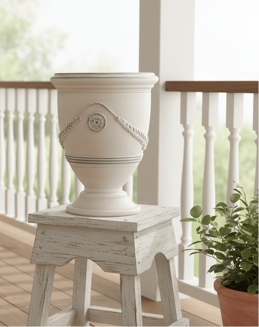 Pflanztopf Maritim Beige Grau-Blau | Shabby Chic Cottage | Magnesiumoxid | Außen {{ Shabby Chic und Landhaus Deko }} {{ www.Stein-Alt.de }}