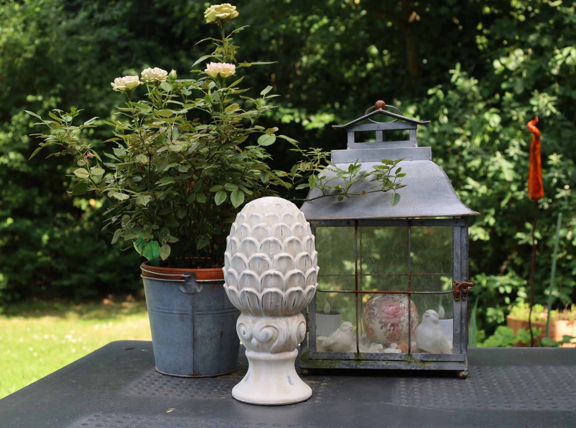 Zinkeimer Grau | Dekorativer Übertopf im Landhausstil Ø 18 cm {{ Shabby Chic und Landhaus Deko }} {{ www.Stein-Alt.de }}