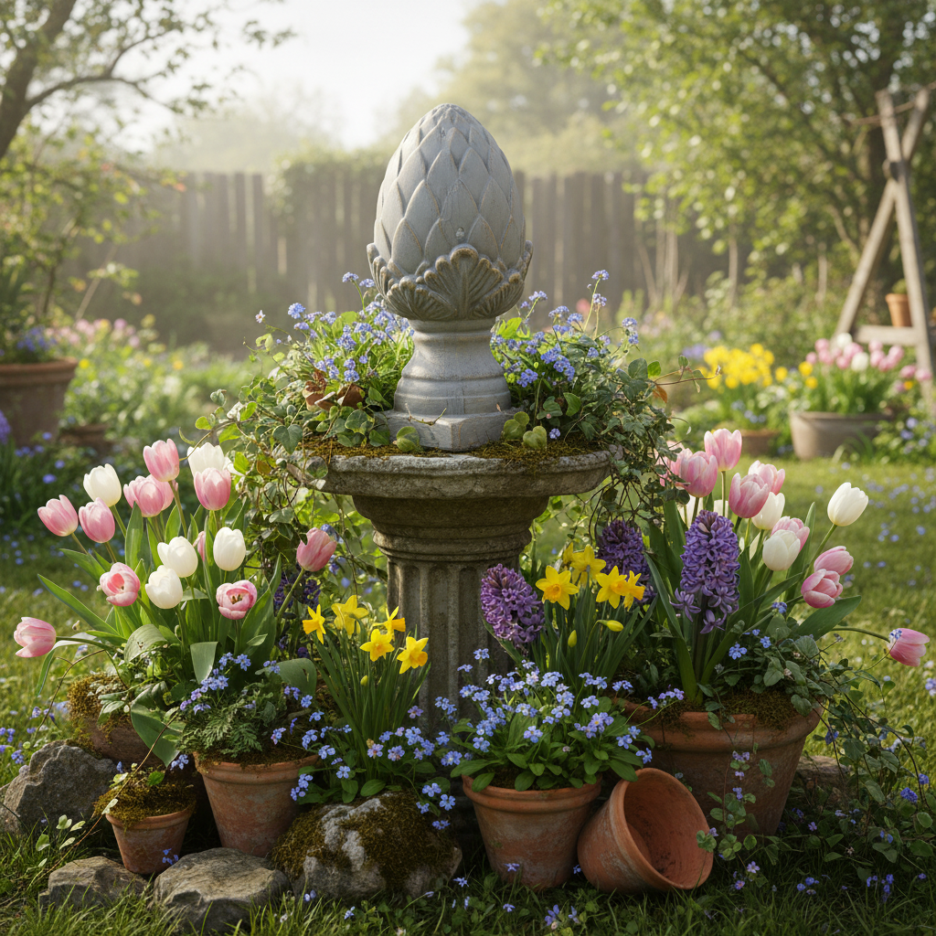 Pinienzapfen Terracotta Grau-Gold – Gartendeko Landhausstil {{ Shabby Chic und Landhaus Deko }} {{ www.Stein-Alt.de }}