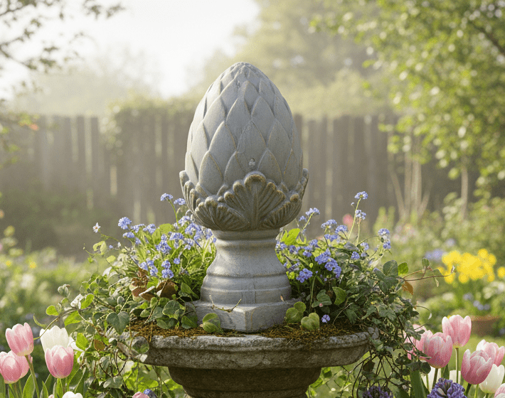 Pinienzapfen Terracotta Grau-Gold – Gartendeko Landhausstil {{ Shabby Chic und Landhaus Deko }} {{ www.Stein-Alt.de }}