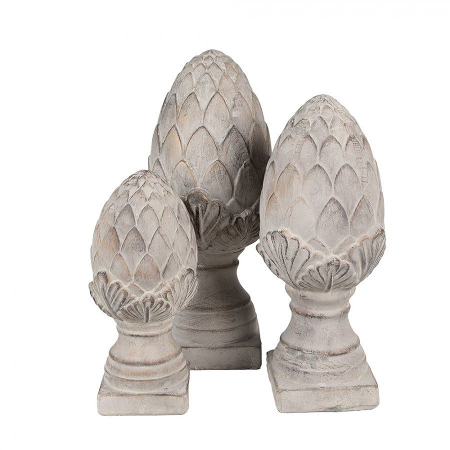 Pinienzapfen Terracotta Grau-Gold – Gartendeko Landhausstil {{ Shabby Chic und Landhaus Deko }} {{ www.Stein-Alt.de }}