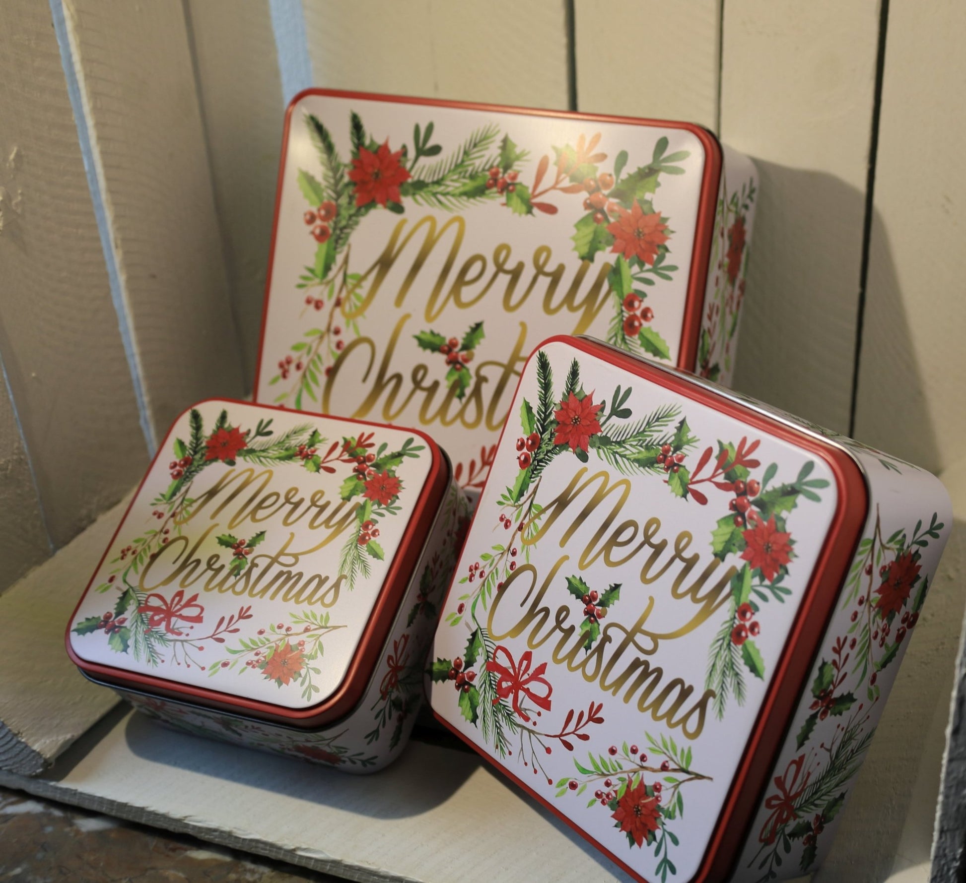 Plätzchendosen 3er Set Metall Weihnachten - Merry Christmas Keksdosen Landhausstil {{ Shabby Chic und Landhaus Deko }} {{ www.Stein-Alt.de }}