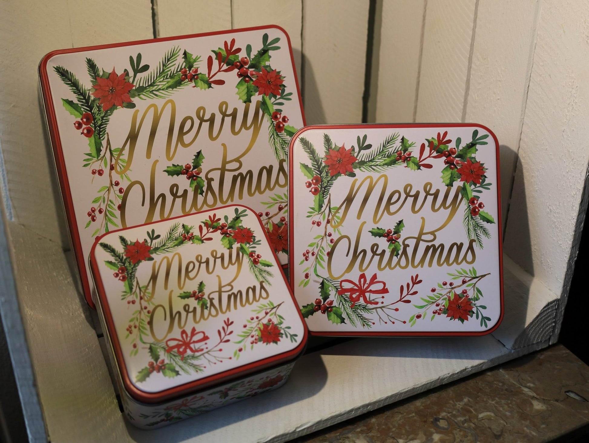 Plätzchendosen 3er Set Metall Weihnachten - Merry Christmas Keksdosen Landhausstil {{ Shabby Chic und Landhaus Deko }} {{ www.Stein-Alt.de }}