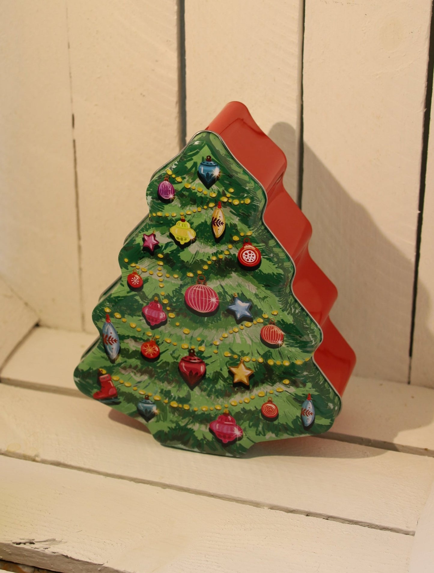 Plätzchendosen / Keksdose: Tannenbaum aus Metall, Weihnachten {{ Shabby Chic und Landhaus Deko }} {{ www.Stein-Alt.de }}