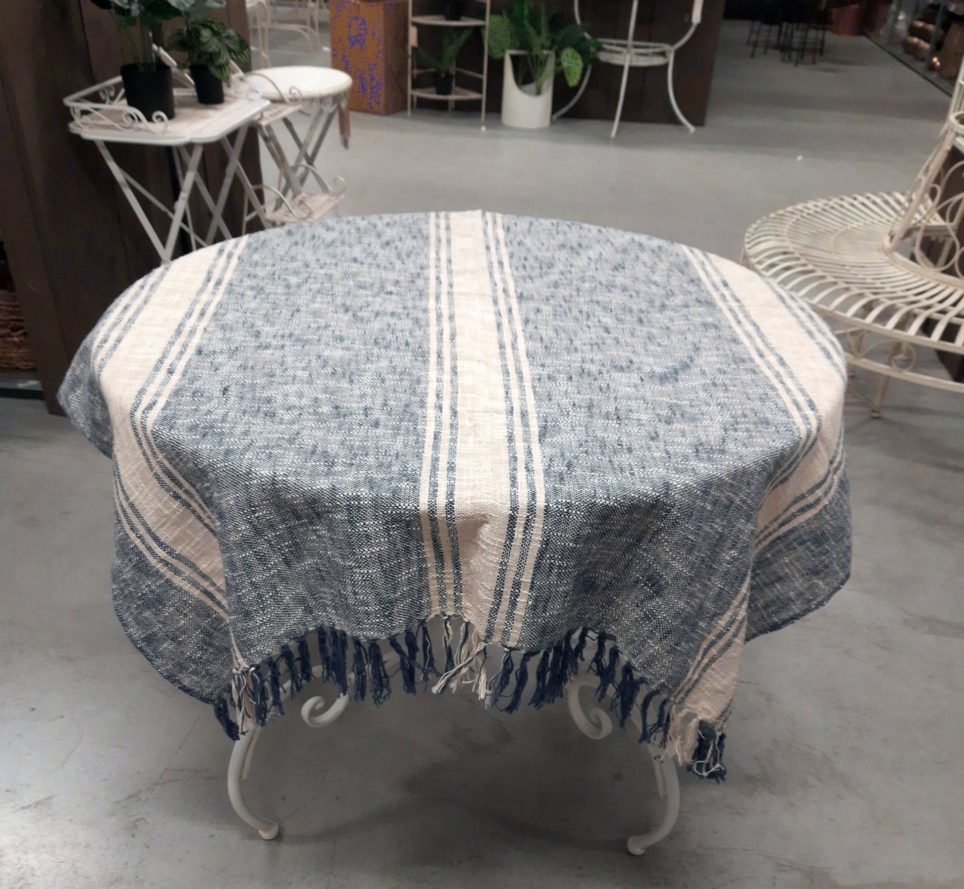Plaid Kuscheldecke 100% Baumwolle Blau-Beige - Clayre & Eef {{ Shabby Chic und Landhaus Deko }} {{ www.Stein-Alt.de }}
