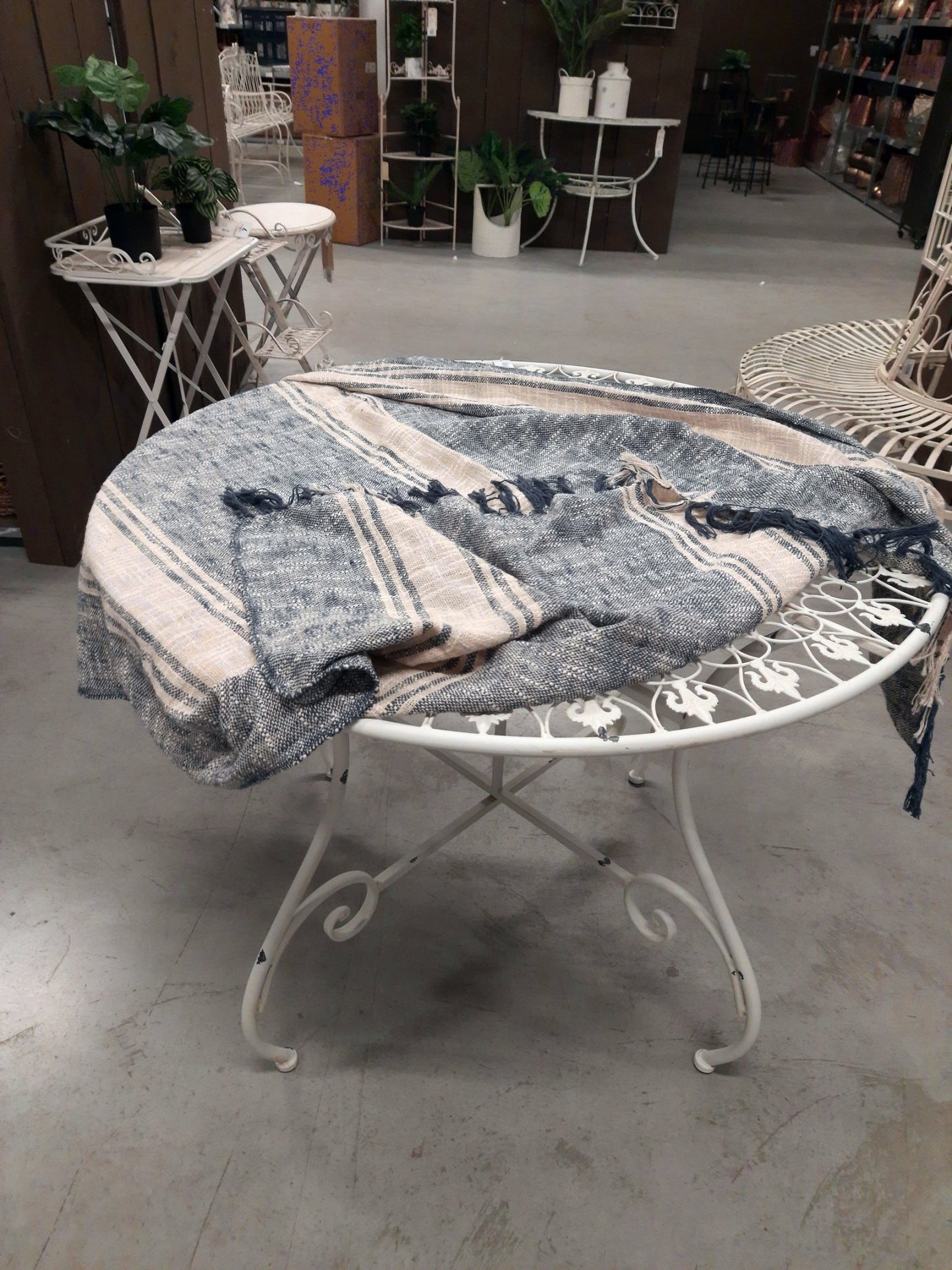 Plaid Kuscheldecke 100% Baumwolle Blau-Beige - Clayre & Eef {{ Shabby Chic und Landhaus Deko }} {{ www.Stein-Alt.de }}